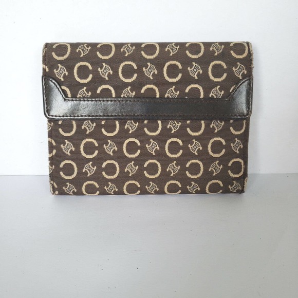 Celine Vintage Triomphe Canvas Leather Brown Wallet Medium Folding Purse - Picture 1 of 16